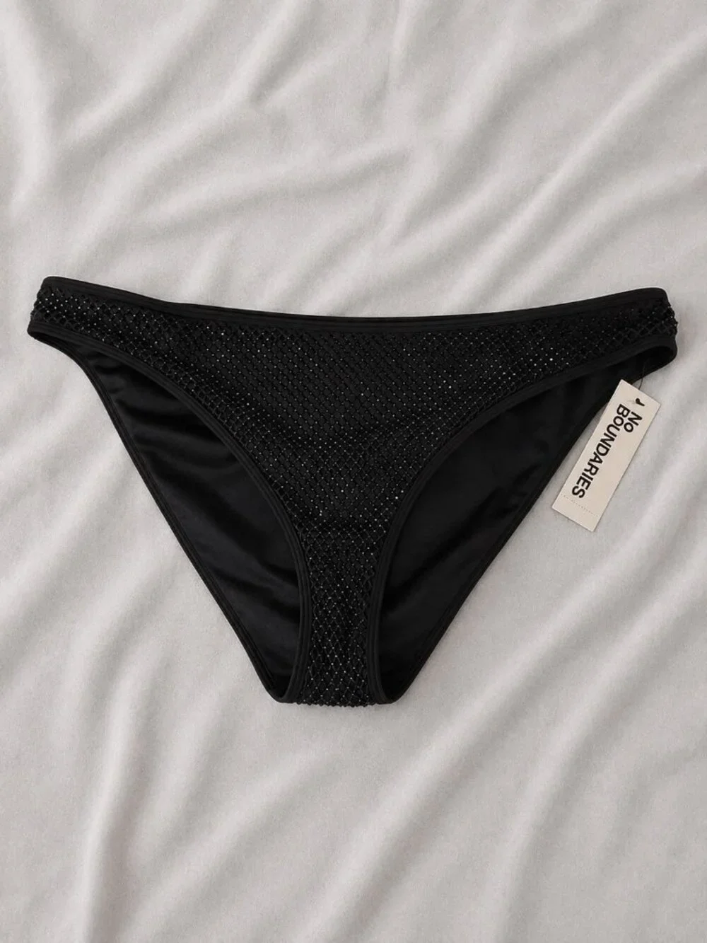 Faux Rhinestone Black Bikini Bottoms Women's Size XL (16-18) NWT No Boundaries